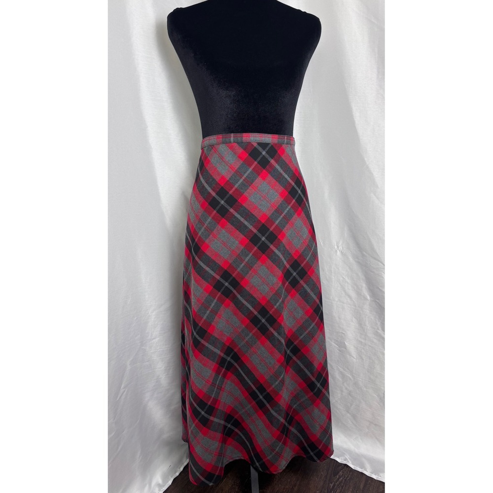 White Stag Maxi Skirt Women L 12/14 Red Black Plaid Very Good 90s Grunge Vintage